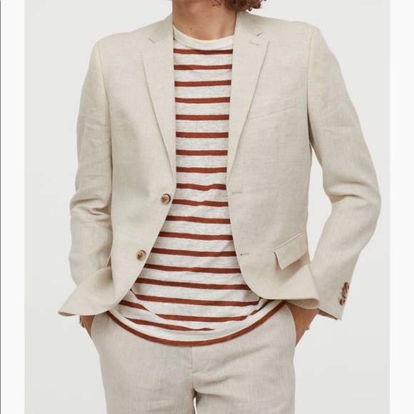 H&M slim fit linen suit pants in light beige melange. NWT - Picture 2 of 9